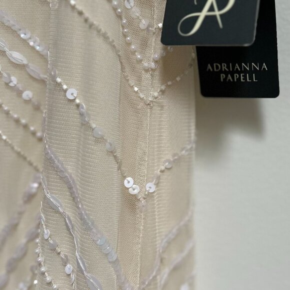 Adrianna Papell Womens White Beaded Cut Out Evening Dress Gown 16 - Picture 5 of 13